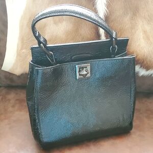 Simons Genuine Leather Shiny Black Handbag – Made in Italy